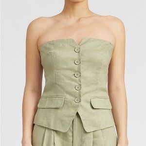 emory park Olive Green Strapless Button Front Top